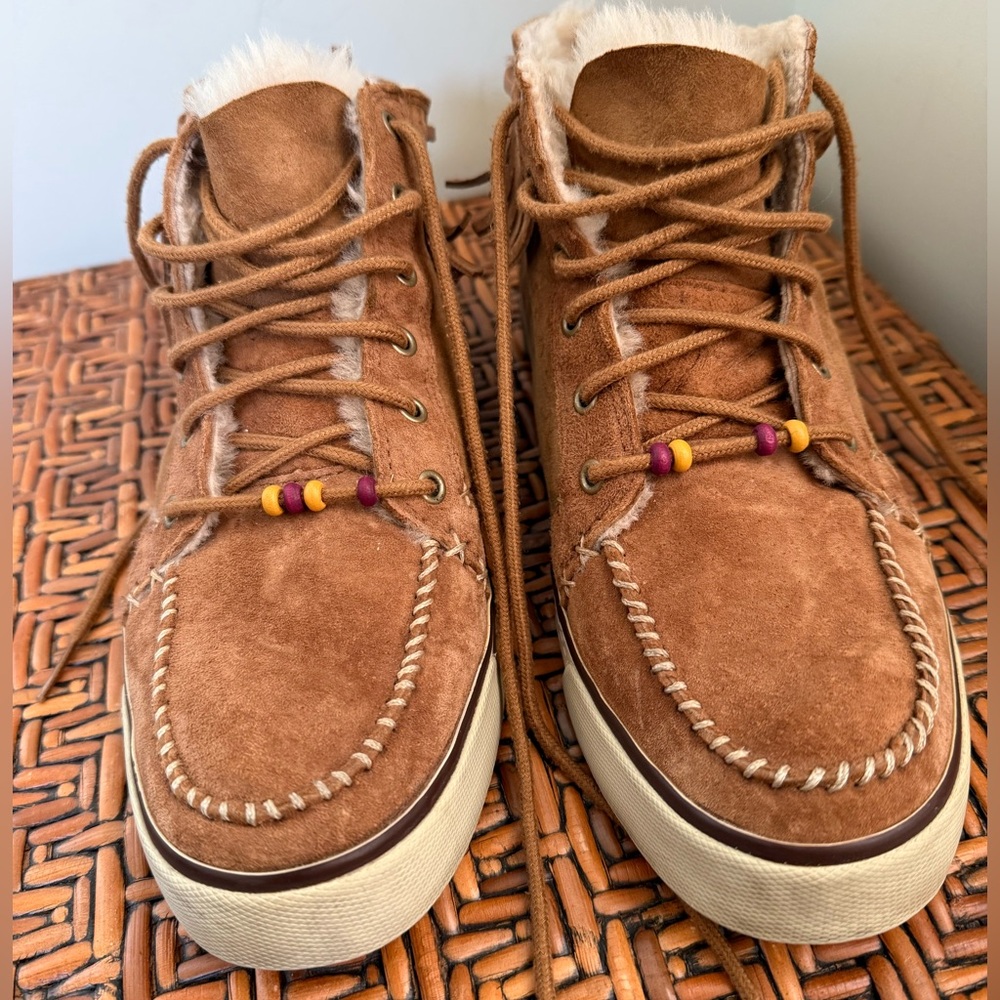 UGG Ariani Fringed beaded and laced ankle boots in Chestnut